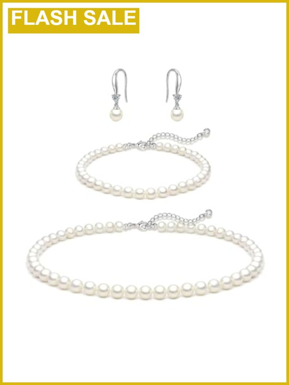 Round Pearl Necklace Set with Bracelet & Earrings